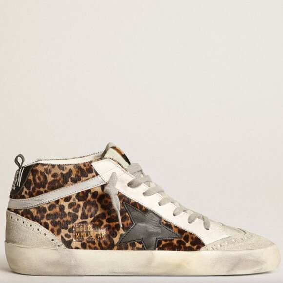 Golden Goose Mid Star Leopard Print Pony Hair Sneakers - NEW - Picture 1 of 14